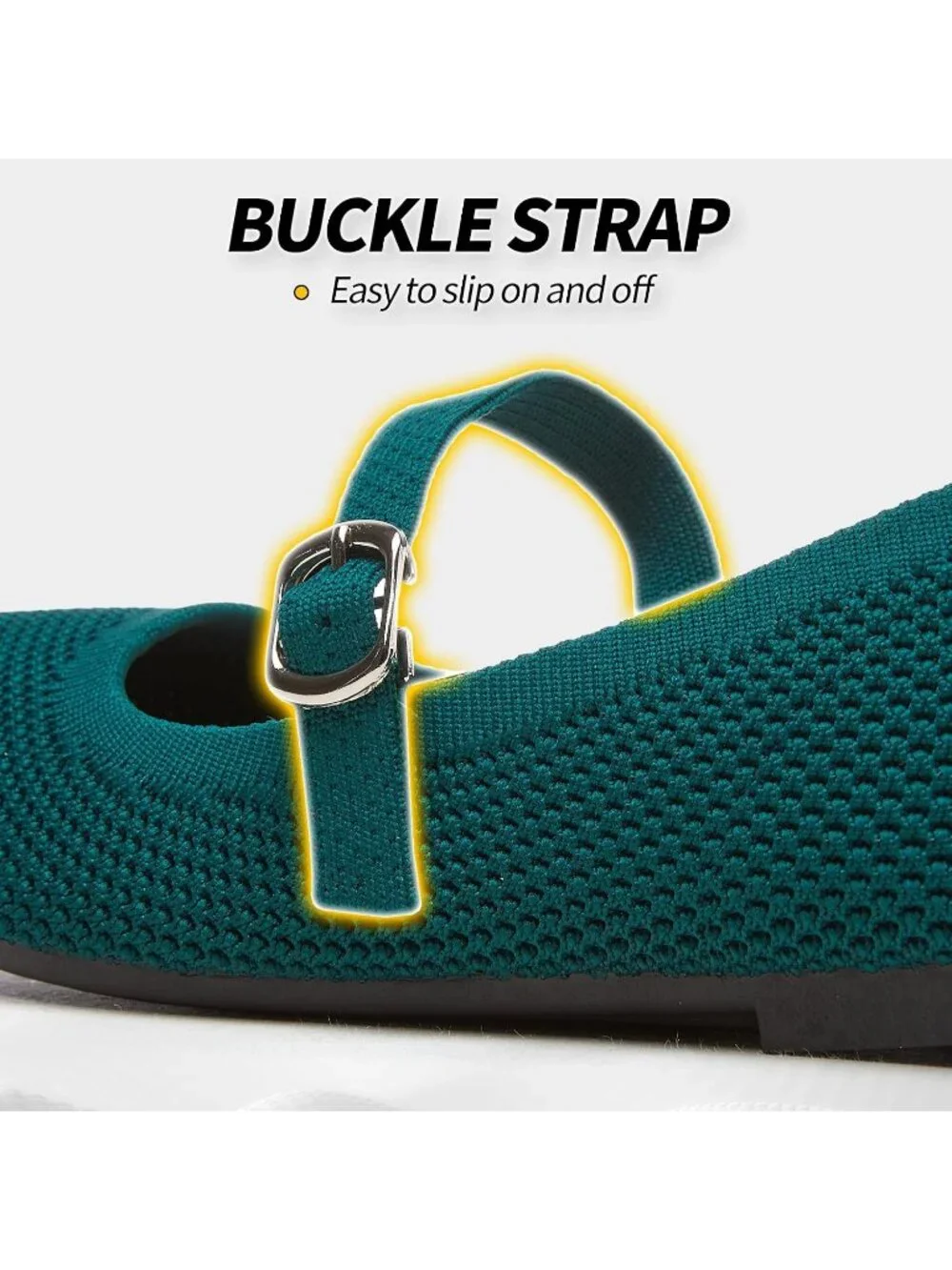 Women's Green Knit Mesh Ballet Flat Foldable With Buckle Strap Comfortable Shoes